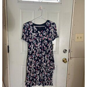Connected Apparel navy short sleeved floral dress size 12